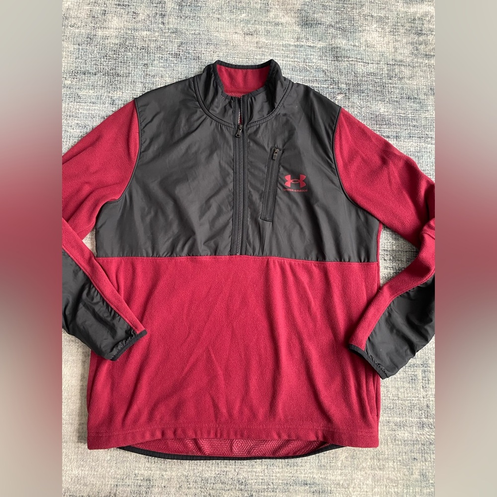 Under Armour Men's burgundy and Black fleece 1/2 zip pullover size large